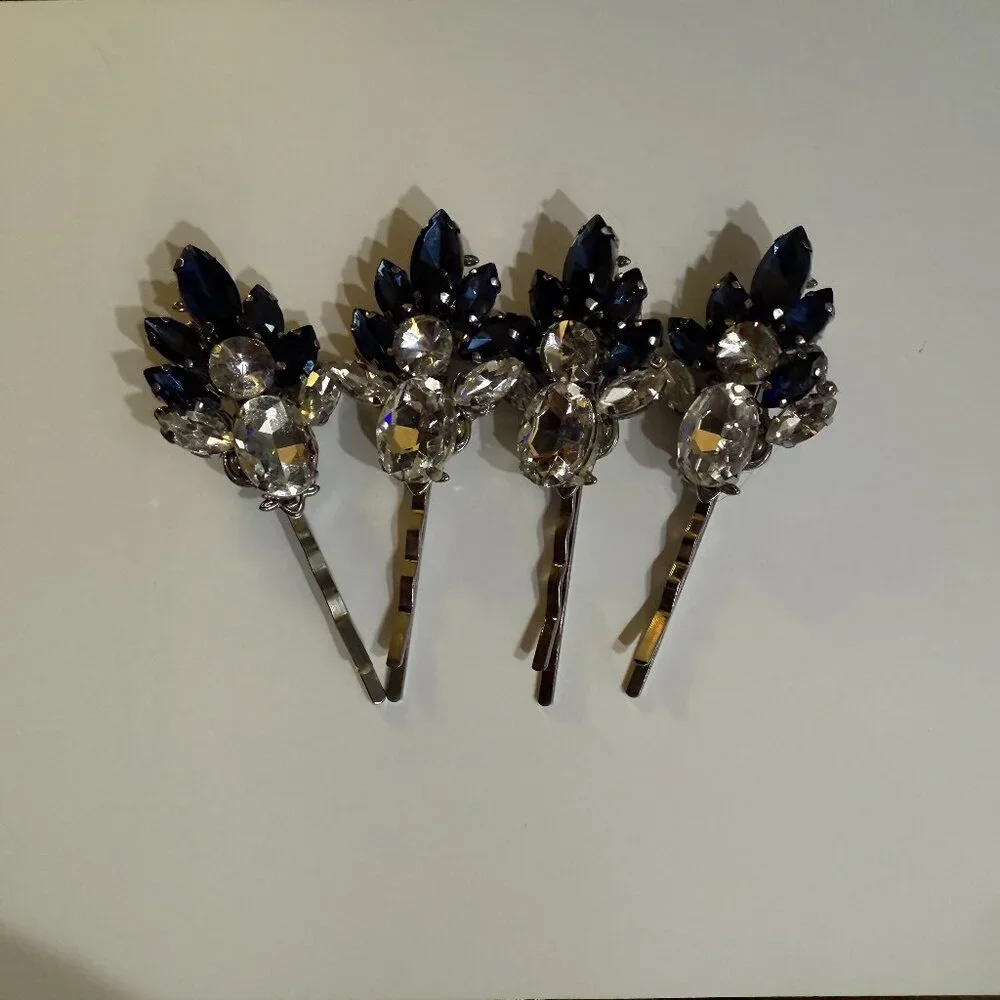 Crystal Navy & Clear Decorative Hair Pins - Set of 4